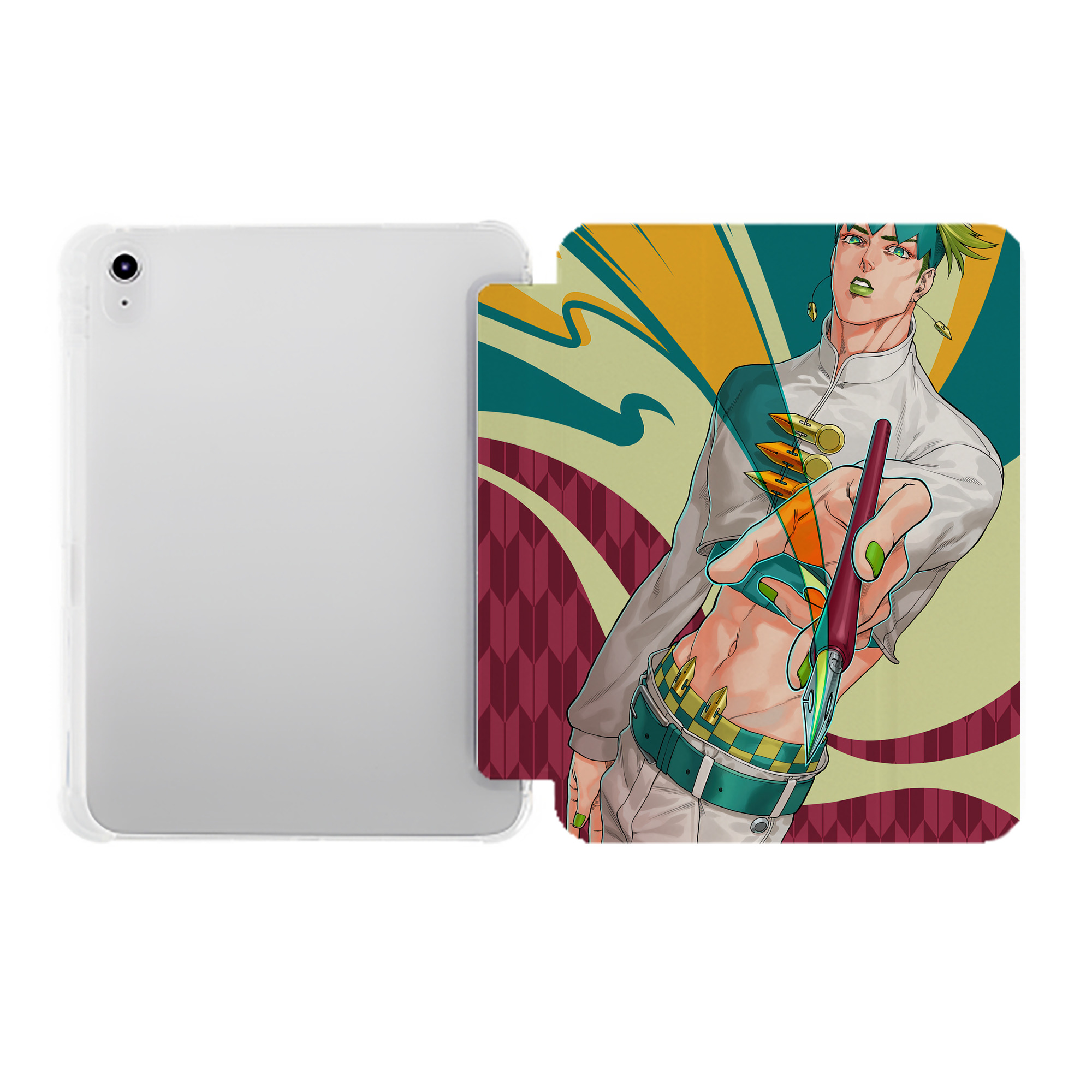 （画像用） ジョジョの奇妙な冒険 JoJo's Bizarre Adventure IPad ケース ペン収納付き 三つ折りスタンド PUレザー×シリコン 対応機種9.5/10.5/10.9インチ